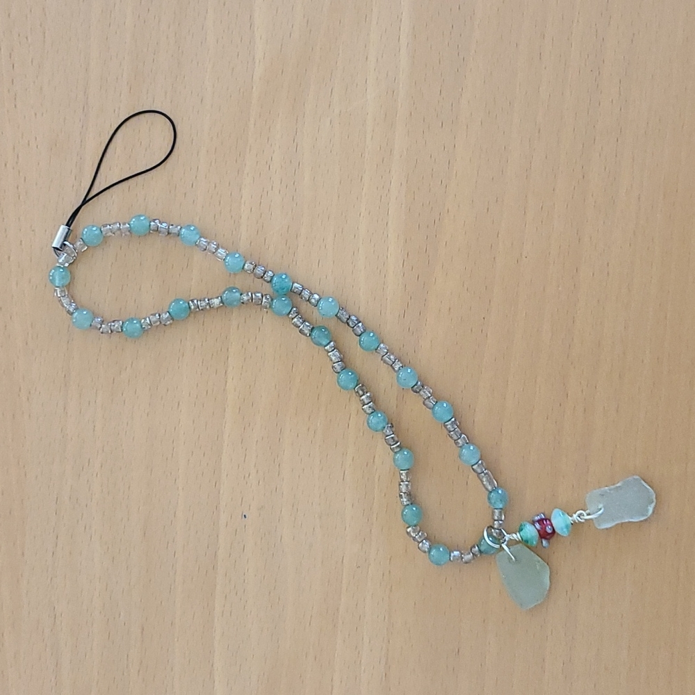 Cell Phone Chain Strap Phone Accessory Brand New Unique Aventurine Sea Glass Fun